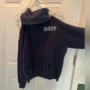 Navy sweatshirt/hoodie with reflective navy logo